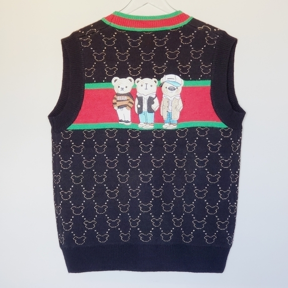 Bear Web Striped Cardigan Button Down Sweater Vest - Picture 9 of 10